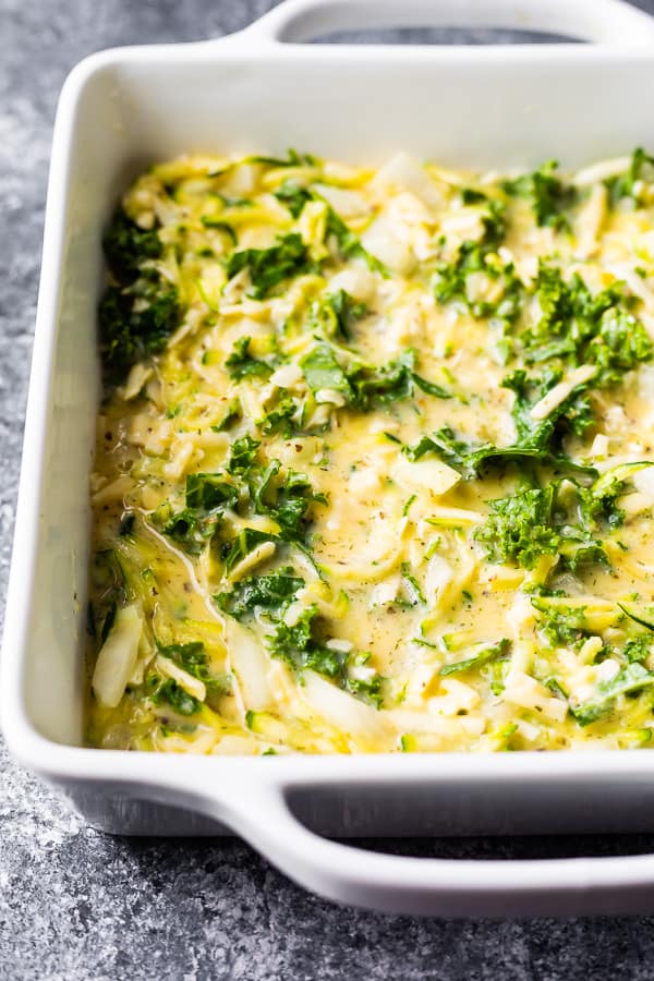 baked egg casserole in dish before baking