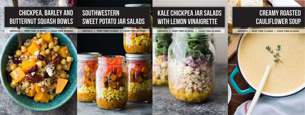 collage image of mason jars filled with foods with recipe labels