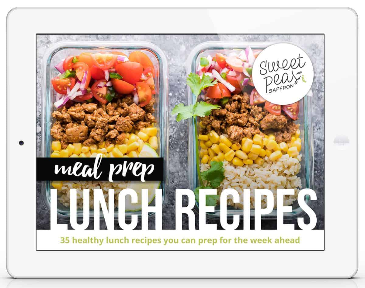 two glass containers of food with text saying meal prep lunch recipes