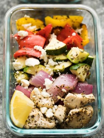 greek chicken wrap for meal prep in glass meal prep container