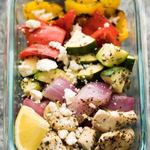 greek chicken wrap for meal prep in glass meal prep container