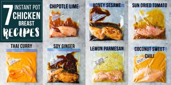 collage image of seven Instant Pot Chicken Breast Recipes 