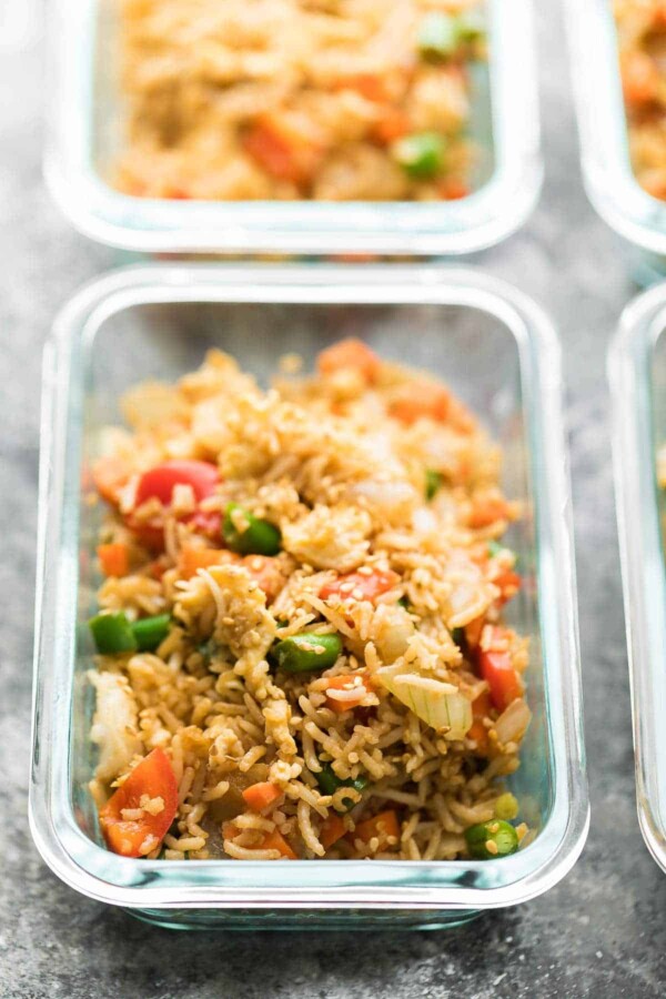 fried rice in meal prep container