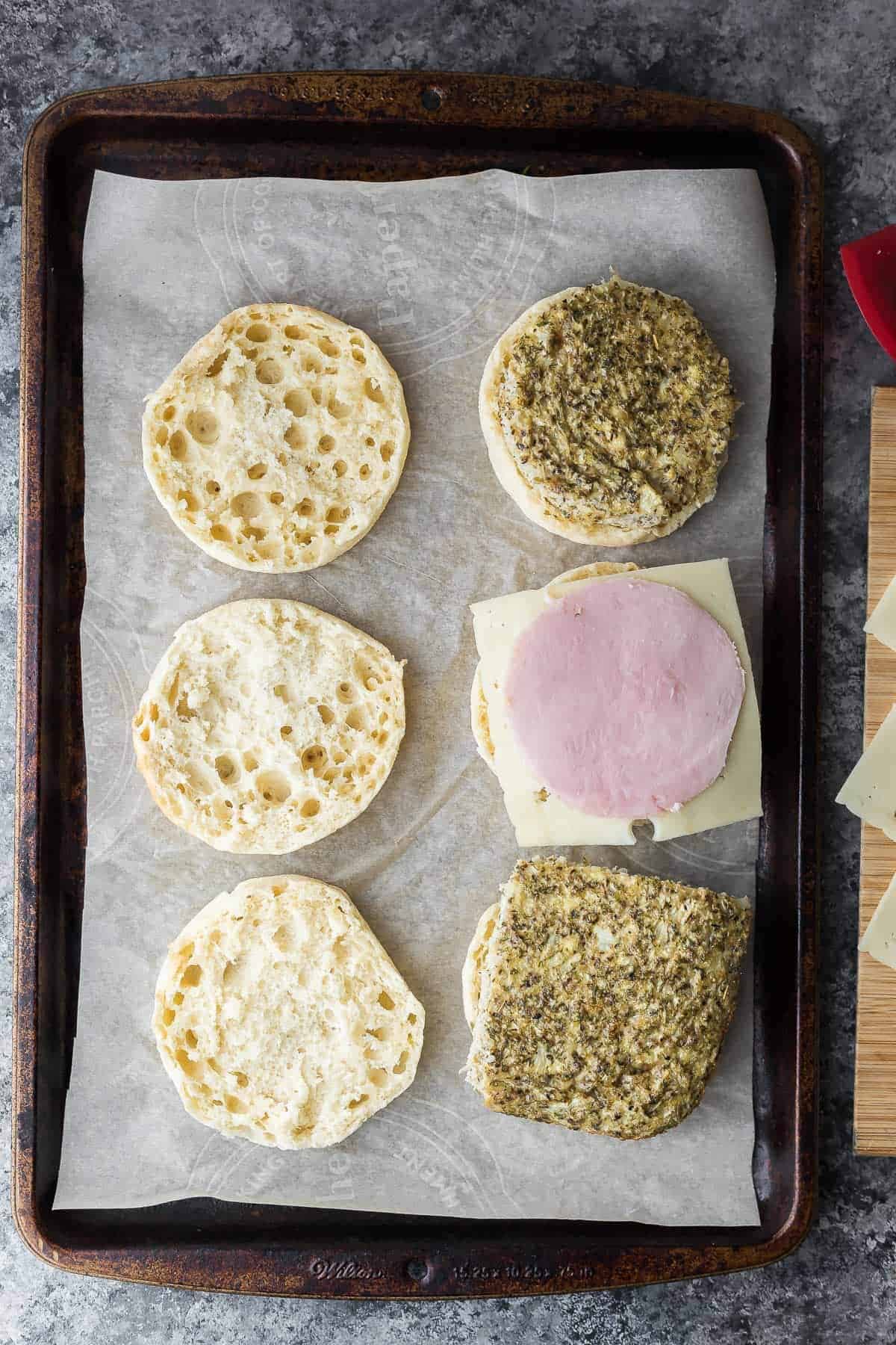 assembling freezer breakfast sandwiches