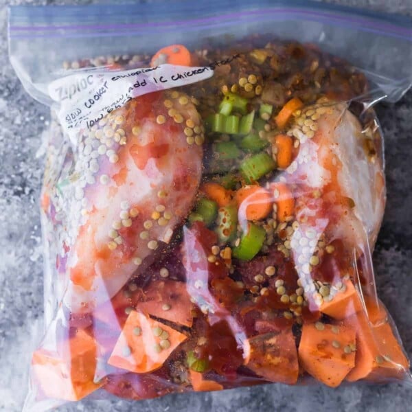 ethipoian chicken lentil stew ingredients in freezer bag