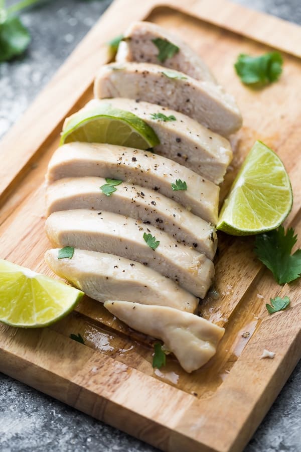 cilantro lime chicken breast sliced on cutting board
