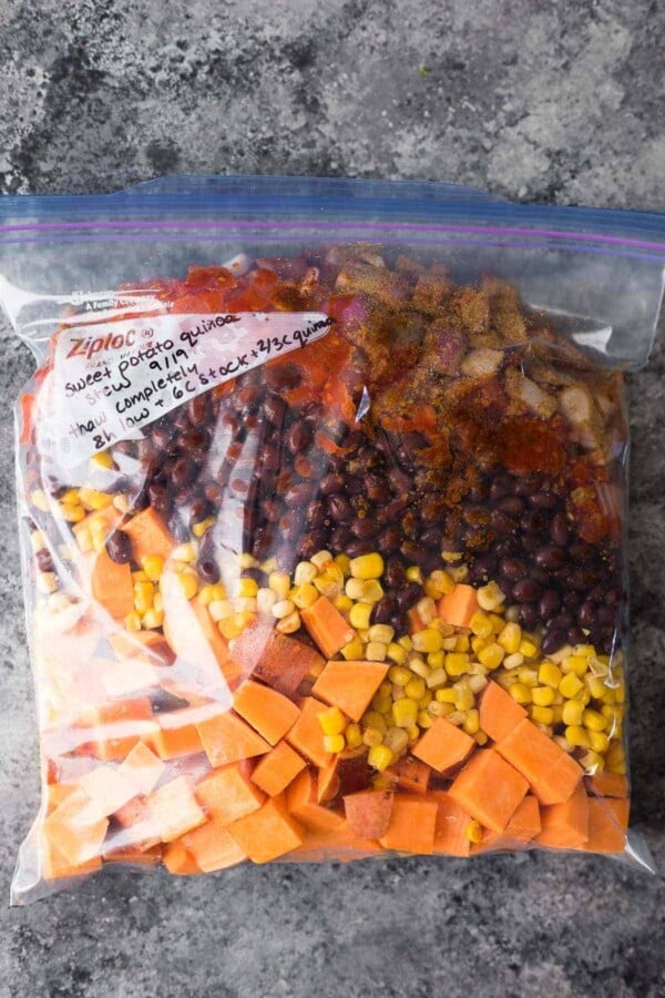 showing how to store sweet potatoes; crockpot freezer meal
