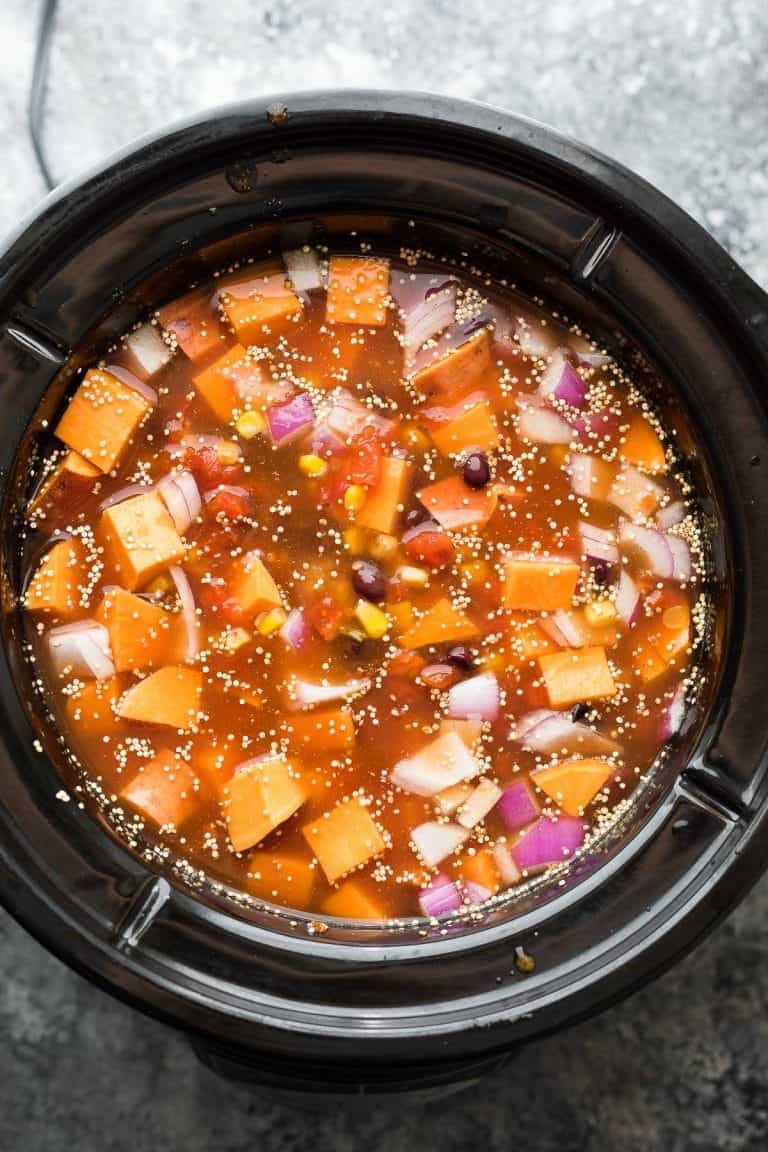 Slow Cooker Black Bean Quinoa And Sweet Potato Stew Sweet Peas And