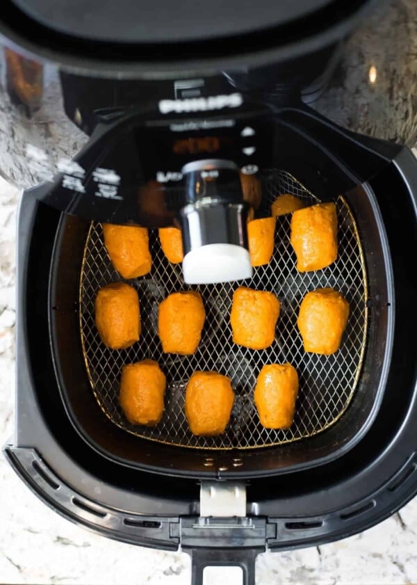 Crispy Air Fryer Sweet Potato Tots in air fryer