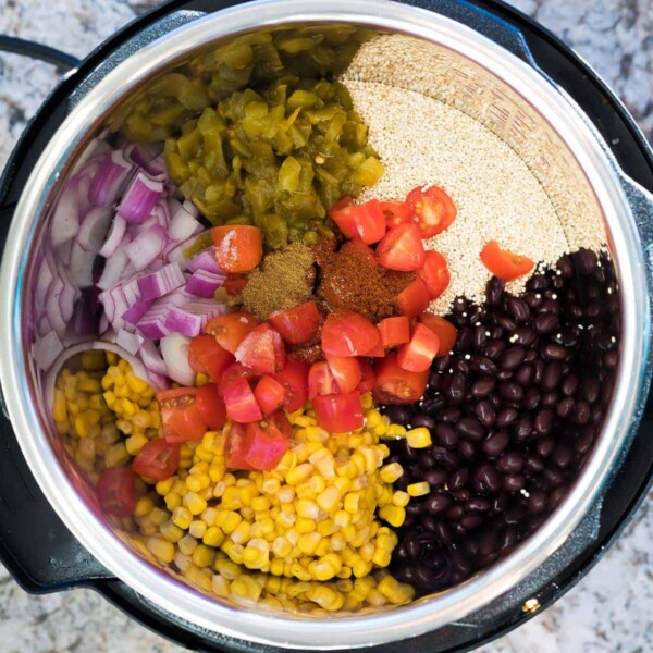 quinoa enchilada casserole in the Instant Pot before cooking