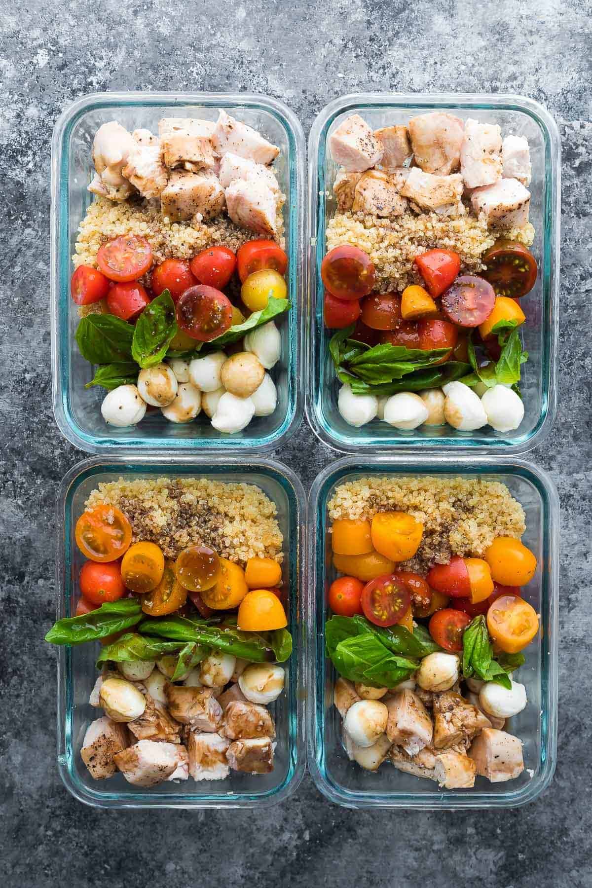 Caprese Chicken Salad Meal Prep Bowls - Sweet Peas and Saffron