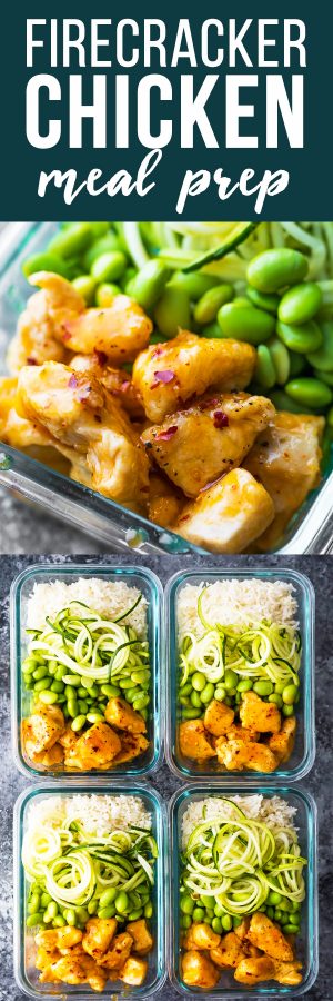healthier firecracker chicken meal prep bowls
