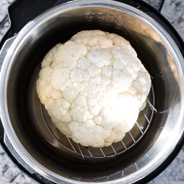Instant Pot with whole head of cauliflower