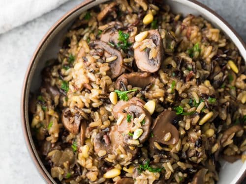 Instant Pot Wild Rice Pilaf with Mushrooms and Pine Nuts