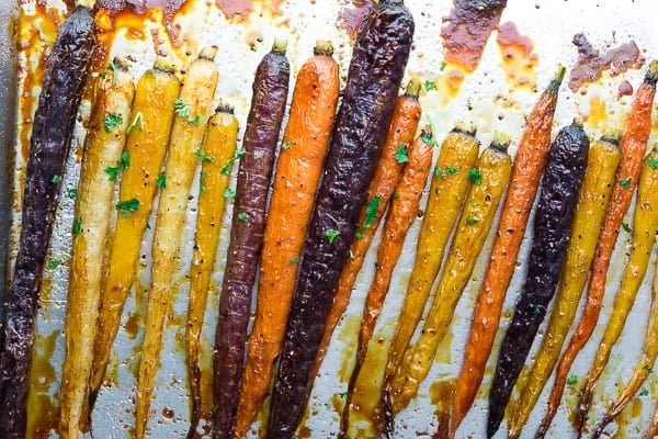 Make Ahead Honey Roasted Carrots on sheet pan after baking