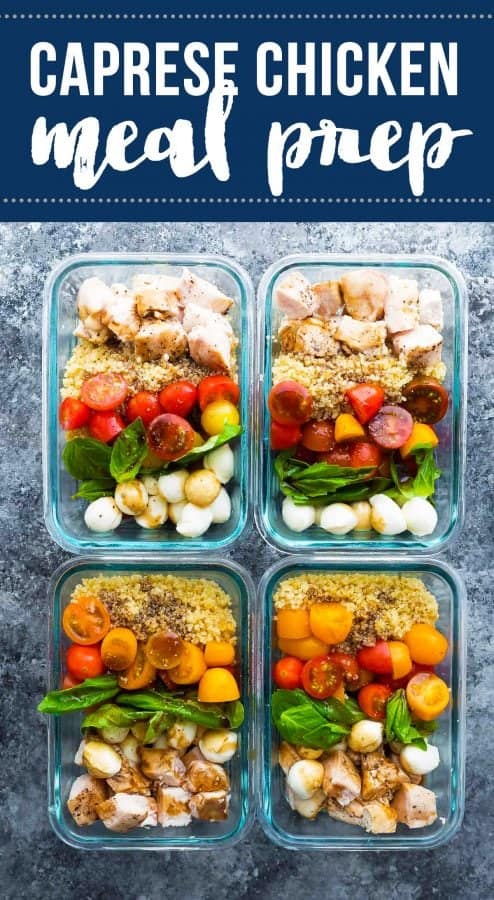 caprese chicken salad meal prep bowls