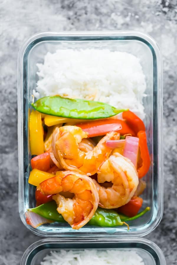 Easy Sweet Chili Shrimp Stir Fry Meal Prep Bowls