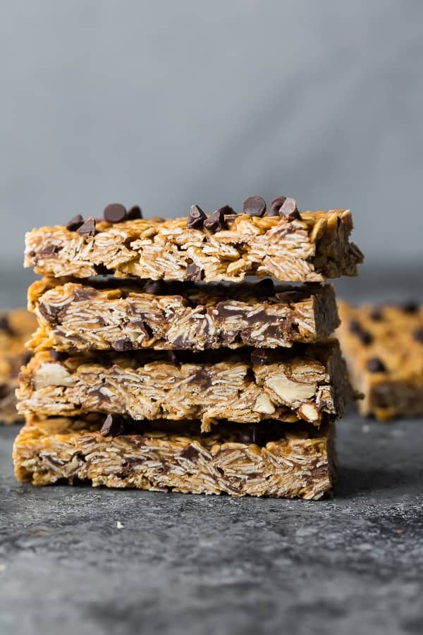 a stack of four of peanut butter granola bars