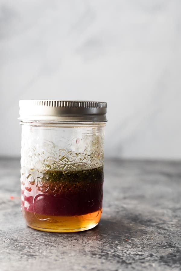 Jar of red wine vinaigrette