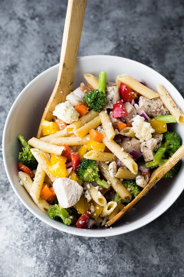 Greek Chicken Pasta Salad via Sweet Peas and Saffron