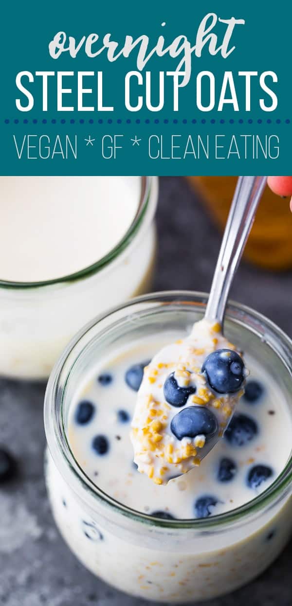 How to make overnight steel cut oats, no cooking required! Vegan and gluten free, with just 4 ingredients required and ready in just 5 minutes of meal prep. #sweetpeasandsaffron #overnightoats #steelcutoats #glutenfree #vegan #breakfast #mealprep