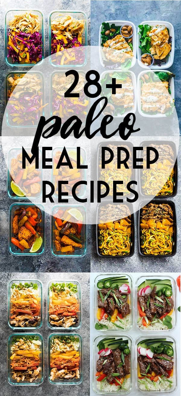 Paleo meal prep recipe ideas to save you time, money and help you keep on track with your paleo eating goals. Lots of healthy meal prep bowls that are free from grains, dairy, refined sugar and legumes. #sweetpeasandsaffron #mealprep #paleo #lowcarb #dairyfree #sugarfree #caveman