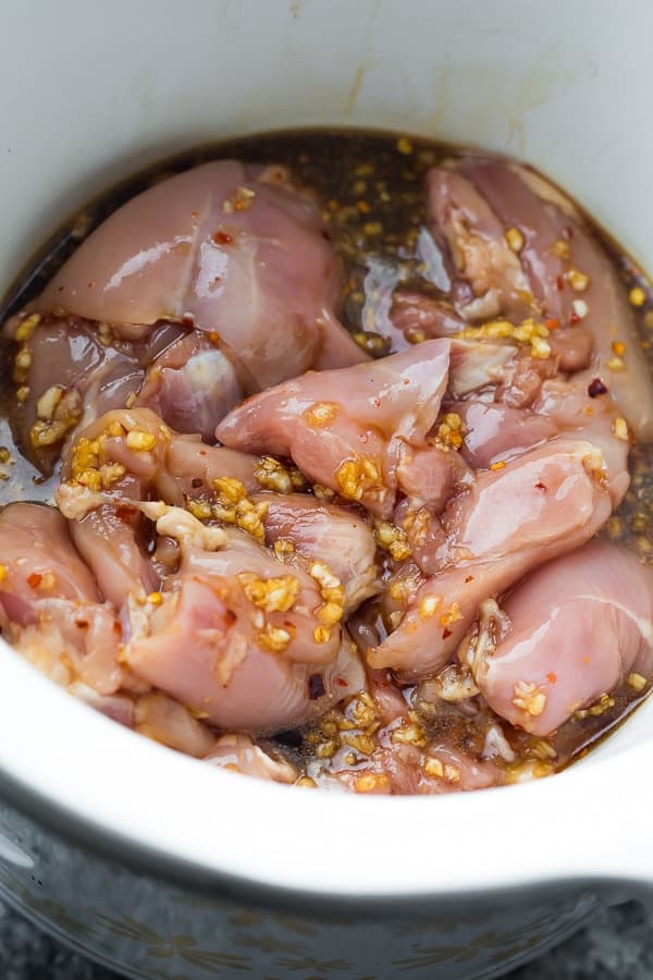 honey garlic chicken in crock pot before cooking