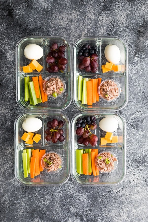 overhead shot of the tuna protein box lunch recipe