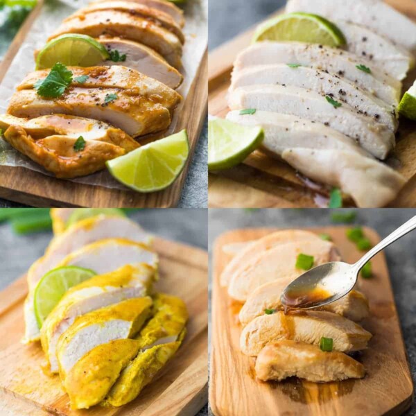 collage image with four of the 30 + Chicken Breast Recipes