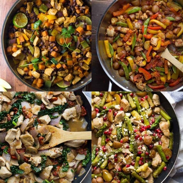 collage image of four Stir Fry and Skillet Chicken Breast Recipes
