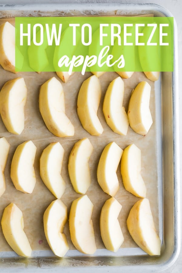 How to Freeze Apples: apple slices arranged on baking sheet