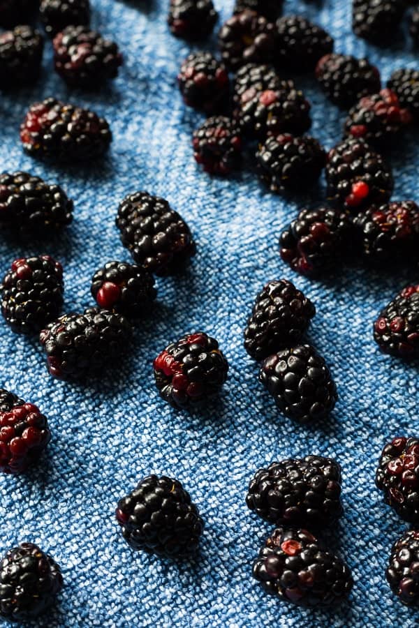 How to Freeze Blackberries: drying blackberries on a tea towel
