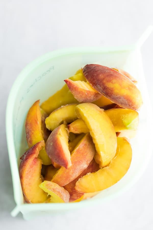 Frozen peaches in silicone freezer bag