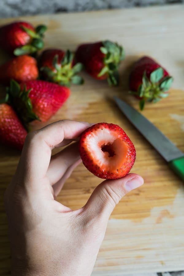 hulling berries before freezing strawberries