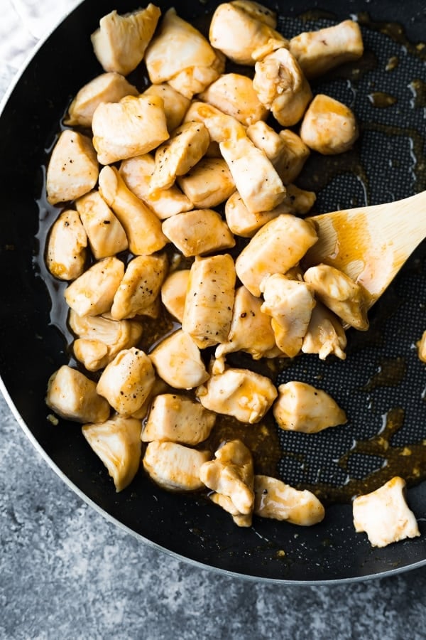 Lemon Sesame Chicken cooked in pan