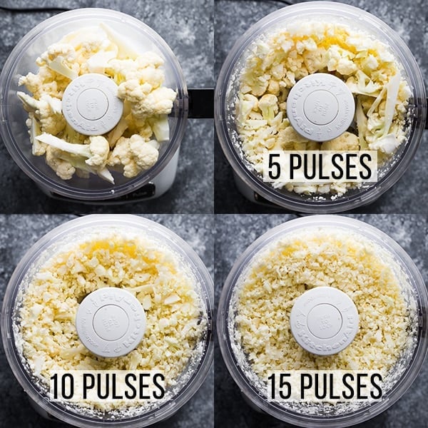 collage image showing how to make cauliflower rice