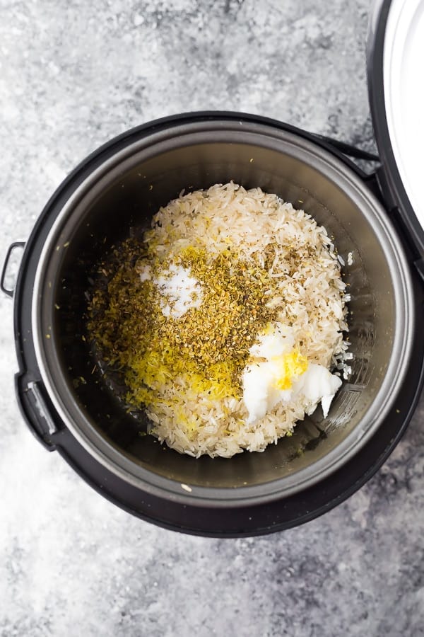 Herb Lemon Rice Recipe in rice cooker before cooking