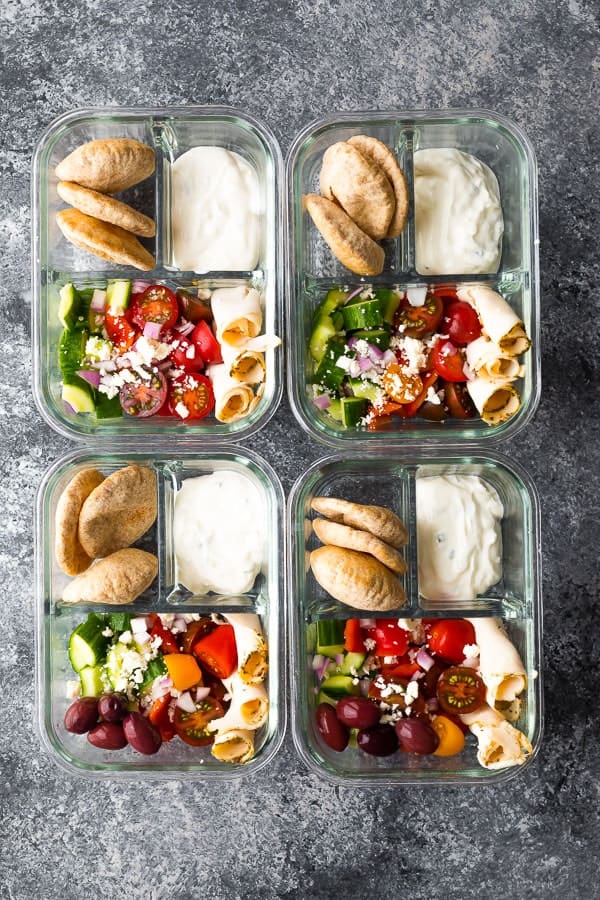 overhead shot of the greek pita box lunches