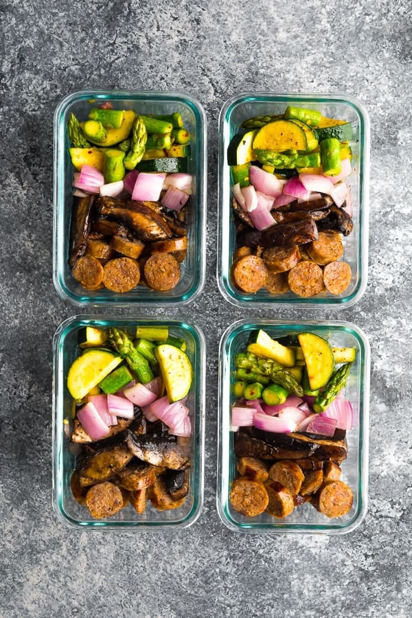 Low Carb Breakfast Meal Prep Bowls arranged on grey background
