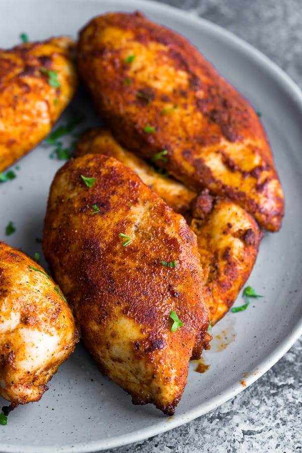 Perfect Baked Chicken Breast on grey plate