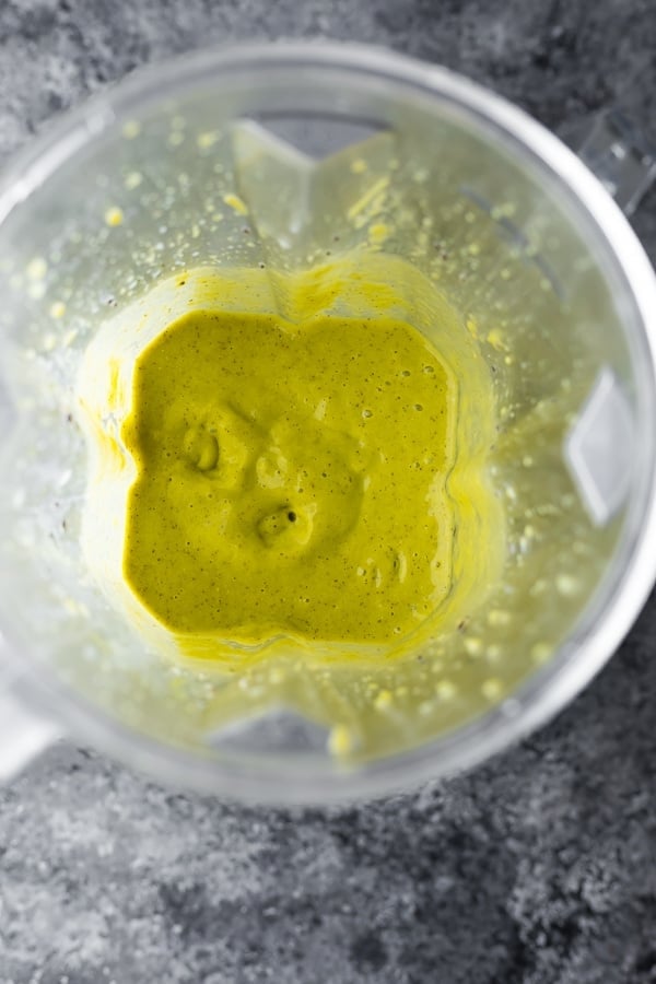 smoothie ingredients in blender after blending