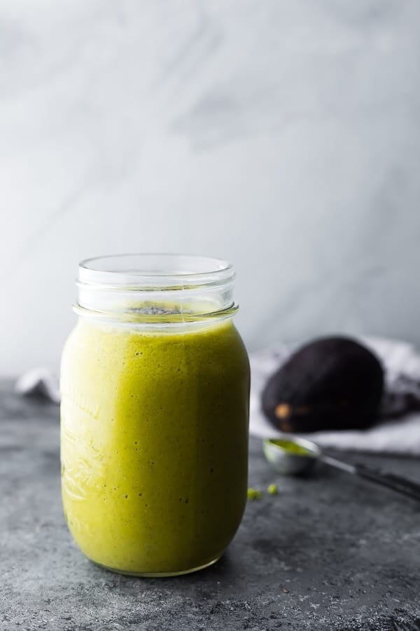 side view of breakfast smoothie number seven: matcha avocado