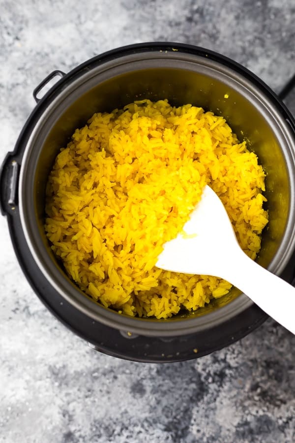 yellow rice recipe after cooking in a rice cooker