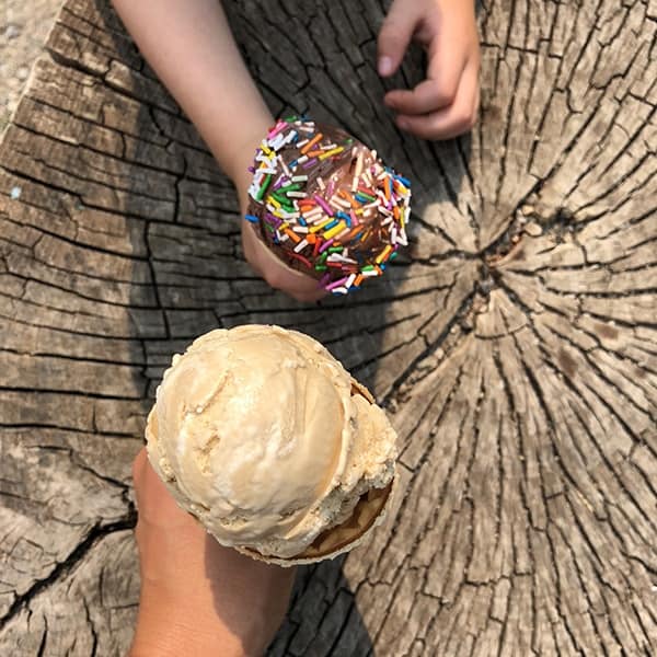 overhead shot of hands holding ice cream cones