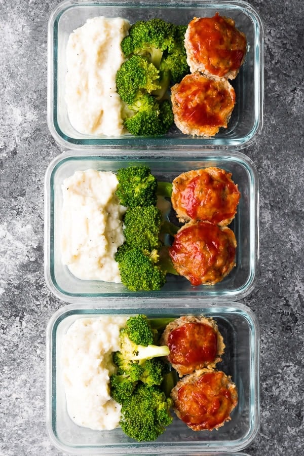 Low Carb Meatloaf & Cauliflower Mash in meal prep container