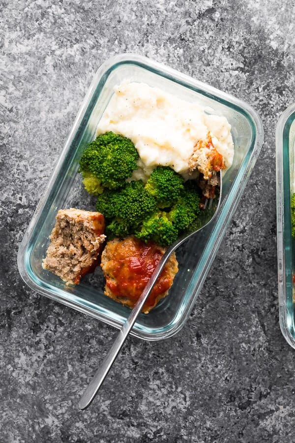 Low Carb Meatloaf & Cauliflower Mash in meal prep container