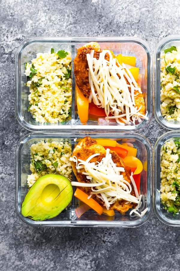 overhead shot of the Santa Fe Low Carb Chicken Meal Prep