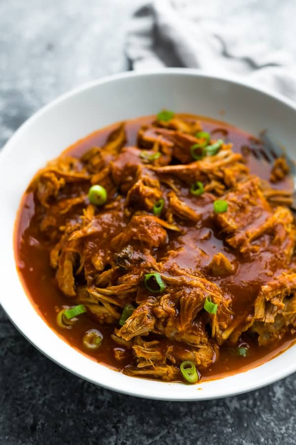 healthier instant pot pulled pork in a bowl