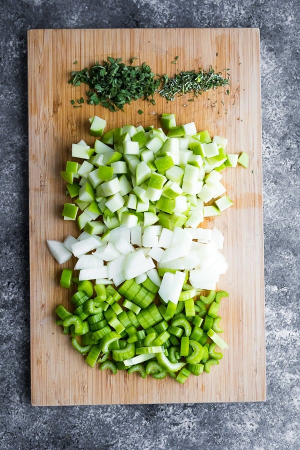 ingredients for the apple sage make ahead stuffing recipe