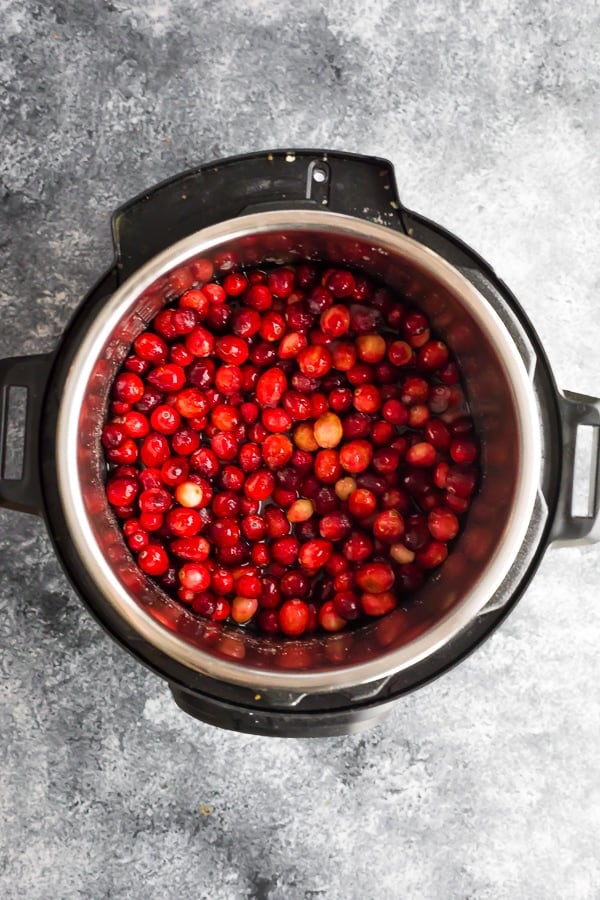 overhead shot of cranberries in the instant pot